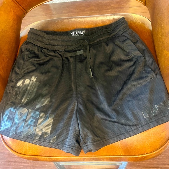 Kill Crew Pants - Killcrew Muay Thia Shorts  (Mid Thigh Cut) - Blackout size Medium